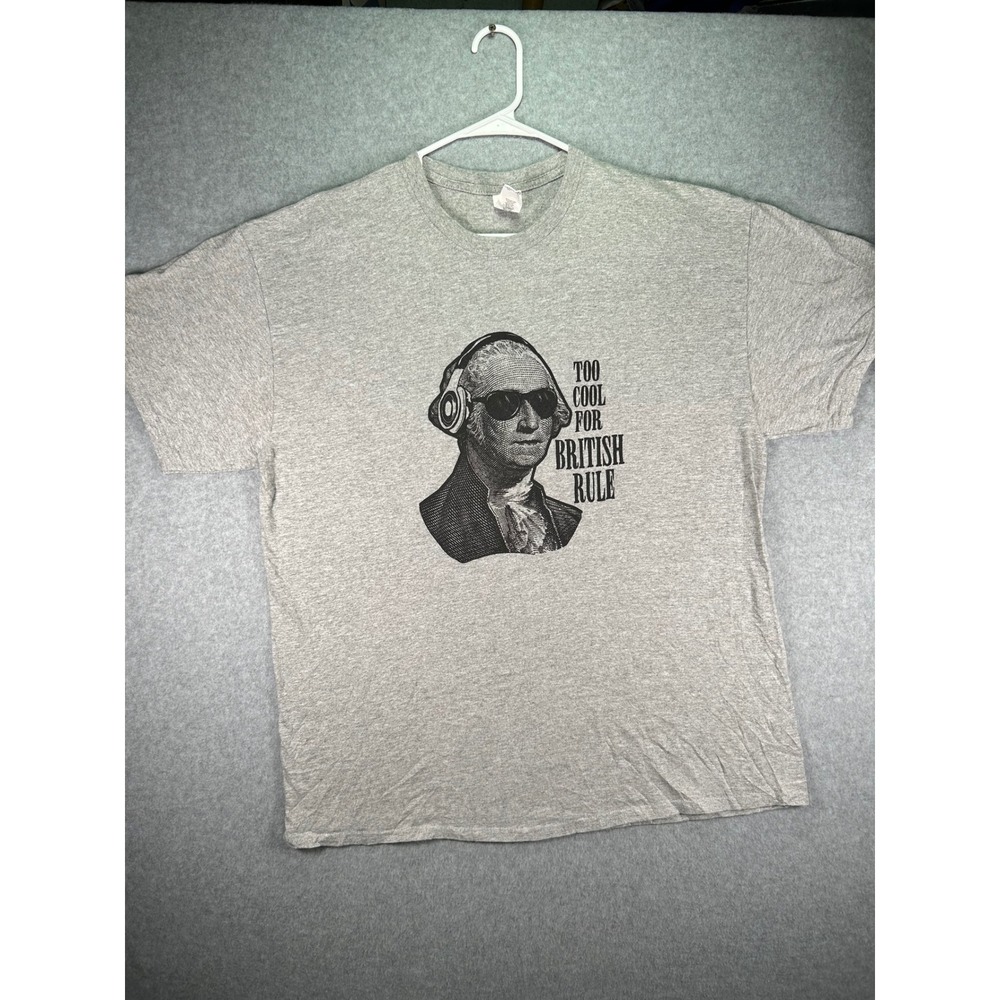 Gildan Mens XL Gray George Washington Too Cool For British Rule Graphic T-Shirt